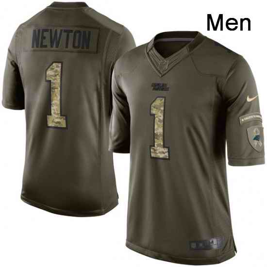 Mens Nike Carolina Panthers 1 Cam Newton Limited Green Salute to Service NFL Jersey